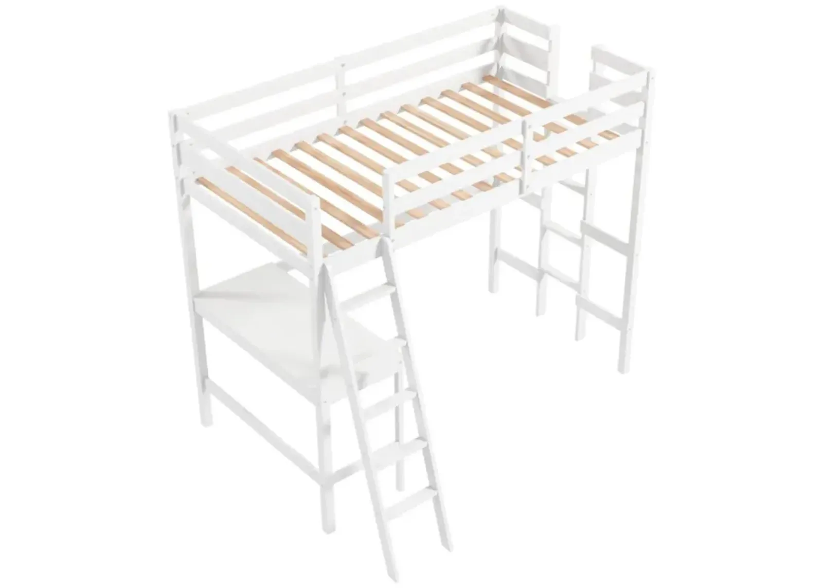 Hivvago Twin Size Loft Bed Frame with Desk Angled and Built-in Ladder