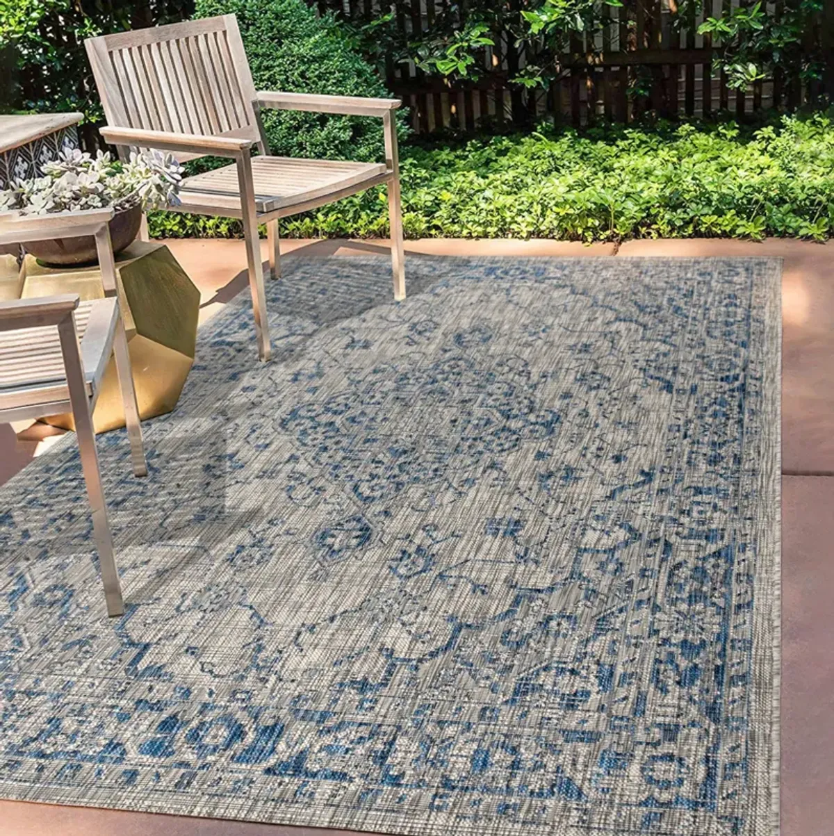 Rozetta Boho Medallion Textured Weave Gray/Black. Indoor/Outdoor Runner Rug