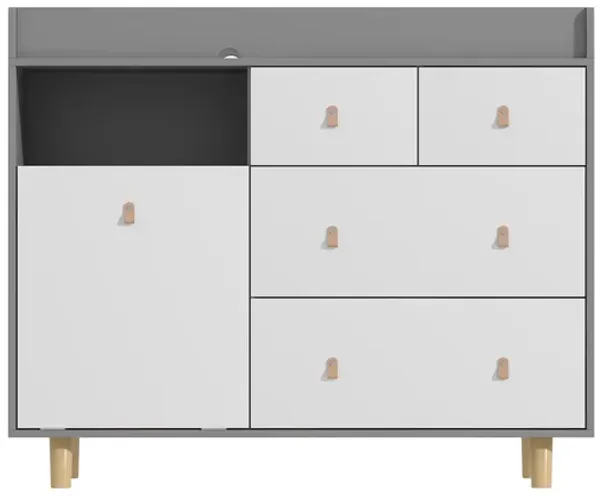 FUFU&GAGA 4-Drawer Baby Changing Table with Storage Cabinet （32.3" W x 18" D x 37" H ), Natural Wood & White