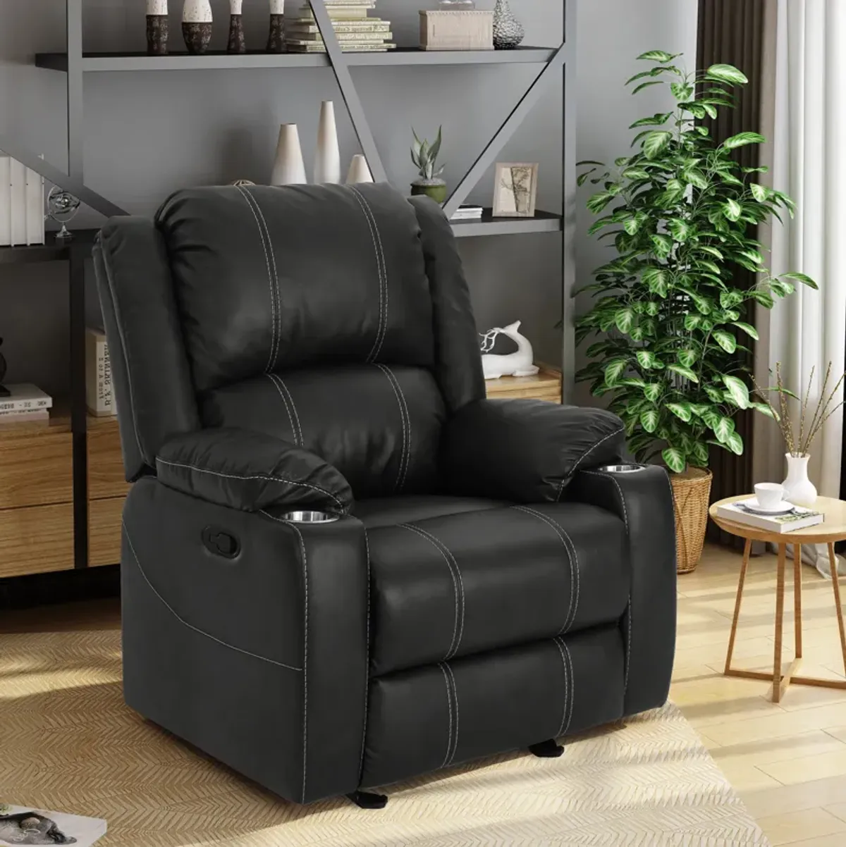 Merax PU Glider Recliner with Steel Cup Holders