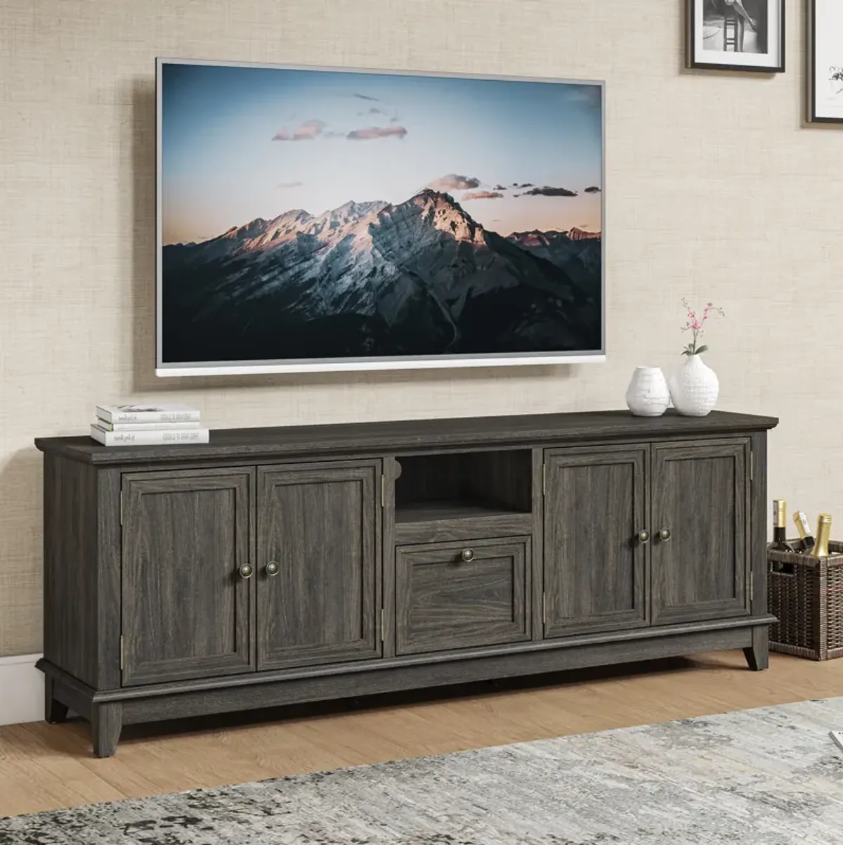 FESTIVO Rustic 72-Inch TV Stand with Adjustable Shelves, Hidden Storage