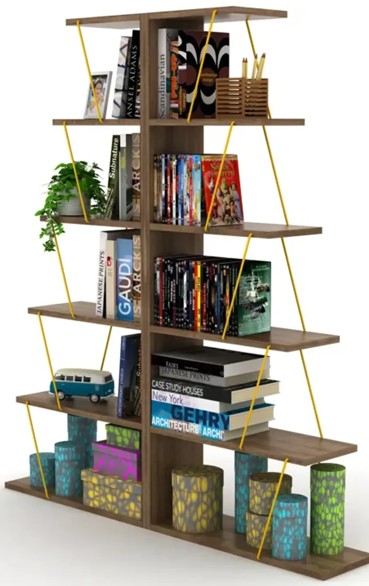 Modern 5 Tier Ladder Bookshelf Organizers, Narrow Bookshelf For Small Space