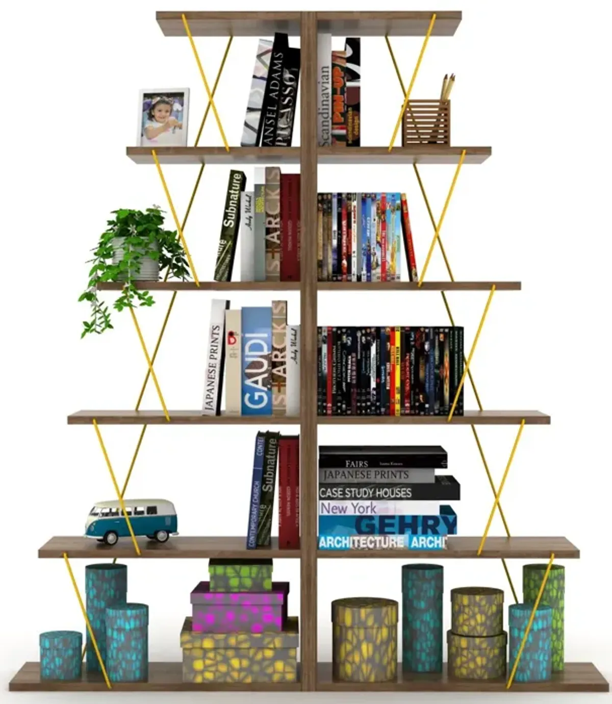 Modern 5 Tier Ladder Bookshelf Organizers, Narrow Bookshelf For Small Space