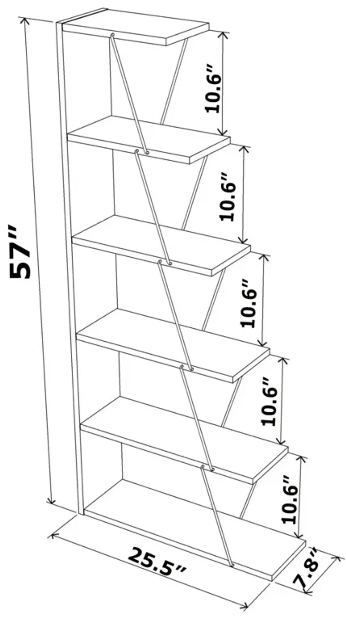 Modern 5 Tier Ladder Bookshelf Organizers, Narrow Bookshelf For Small Space