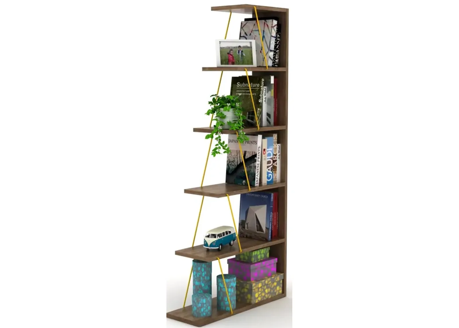 Modern 5 Tier Ladder Bookshelf Organizers, Narrow Bookshelf For Small Space