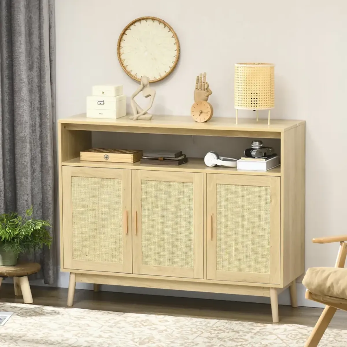 Natural Boho Storage: Rattan Sideboard Buffet for Dining Room