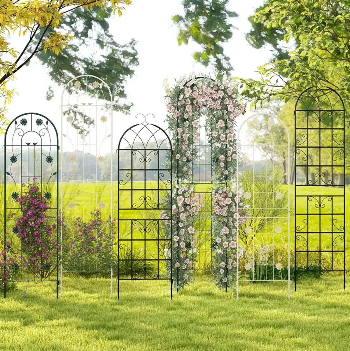 2 Pack 86.5 x 20 Inches Metal Garden Trellis for Climbing Plants-White