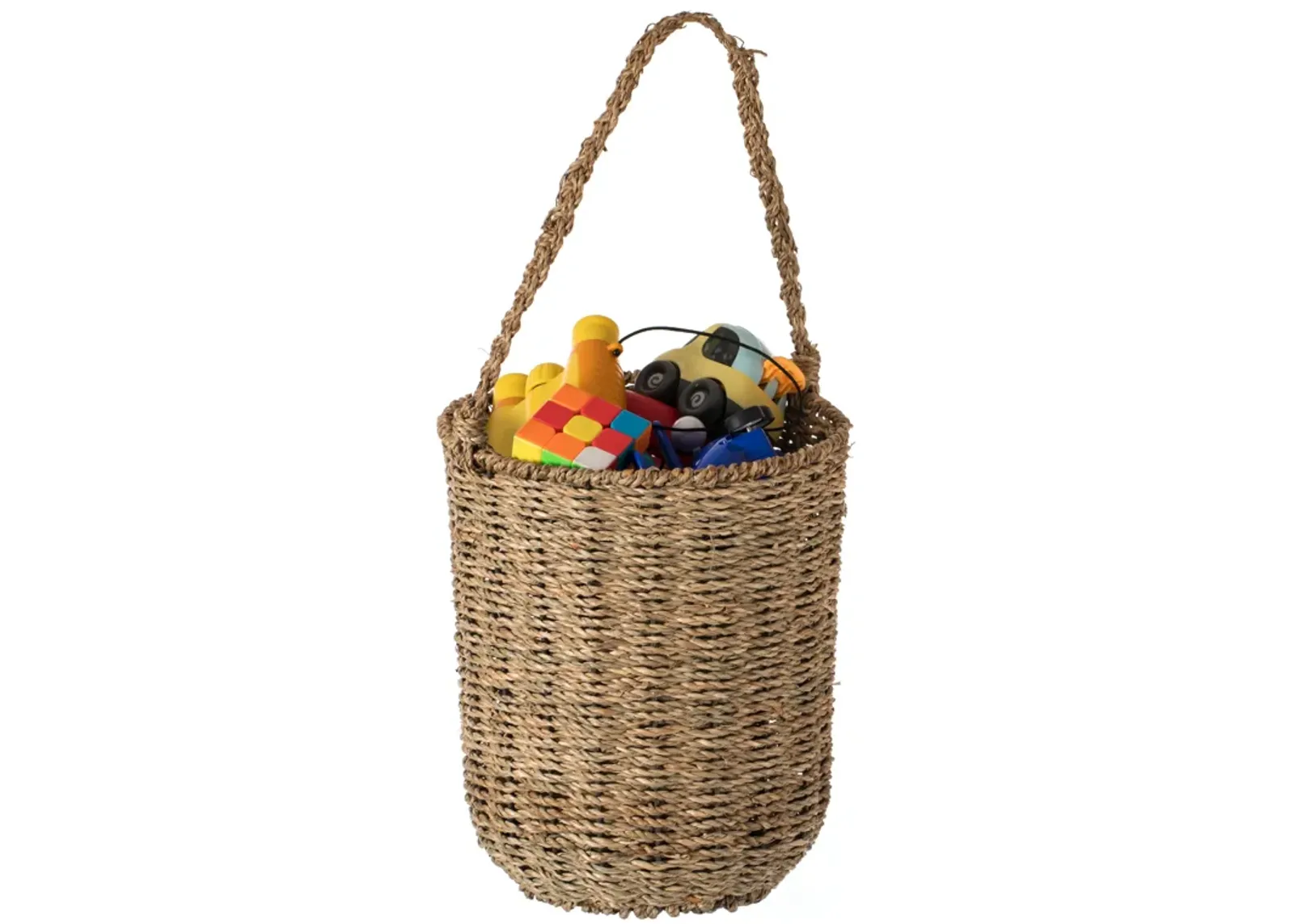 Decorative Woven Natural Seagrass Storage Basket with Built in Woven Handles