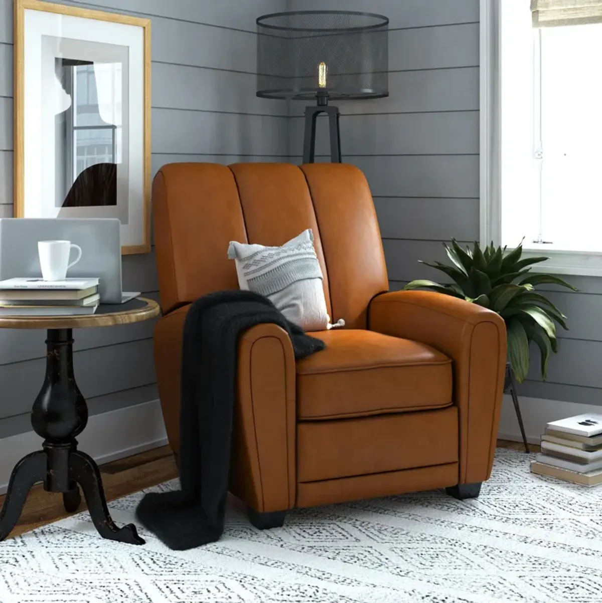 Vertical Pushback Recliner Armchair, Camel Faux Leather