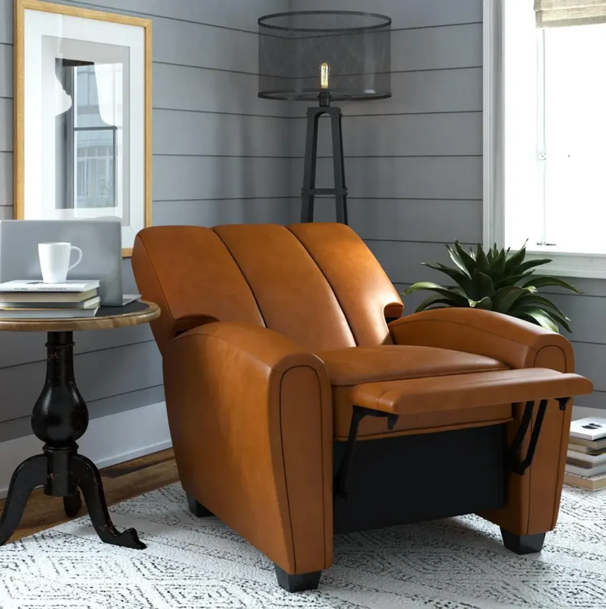 Vertical Pushback Recliner Armchair, Camel Faux Leather