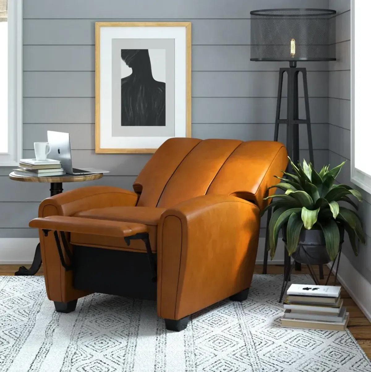 Vertical Pushback Recliner Armchair, Camel Faux Leather