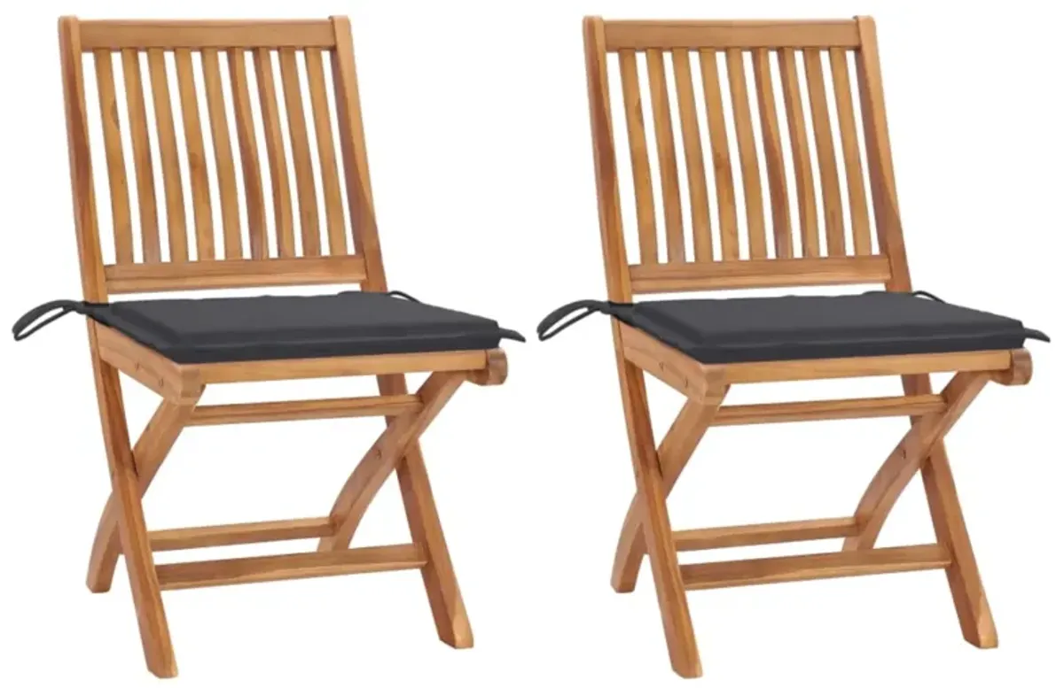 vidaXL Garden Chairs 2 pcs with Anthracite Cushions Solid Teak Wood