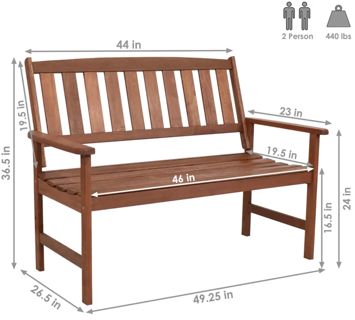 Sunnydaze 2-Person Meranti Wood with Teak Oil Finish Outdoor Garden Bench