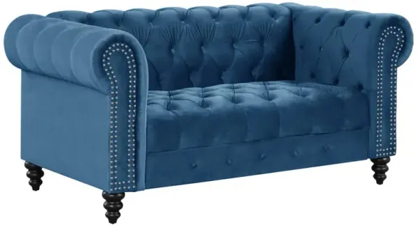 Flotilla Round Arm Velvet Chesterfield Straight Loveseats in Blue (2 Seater)