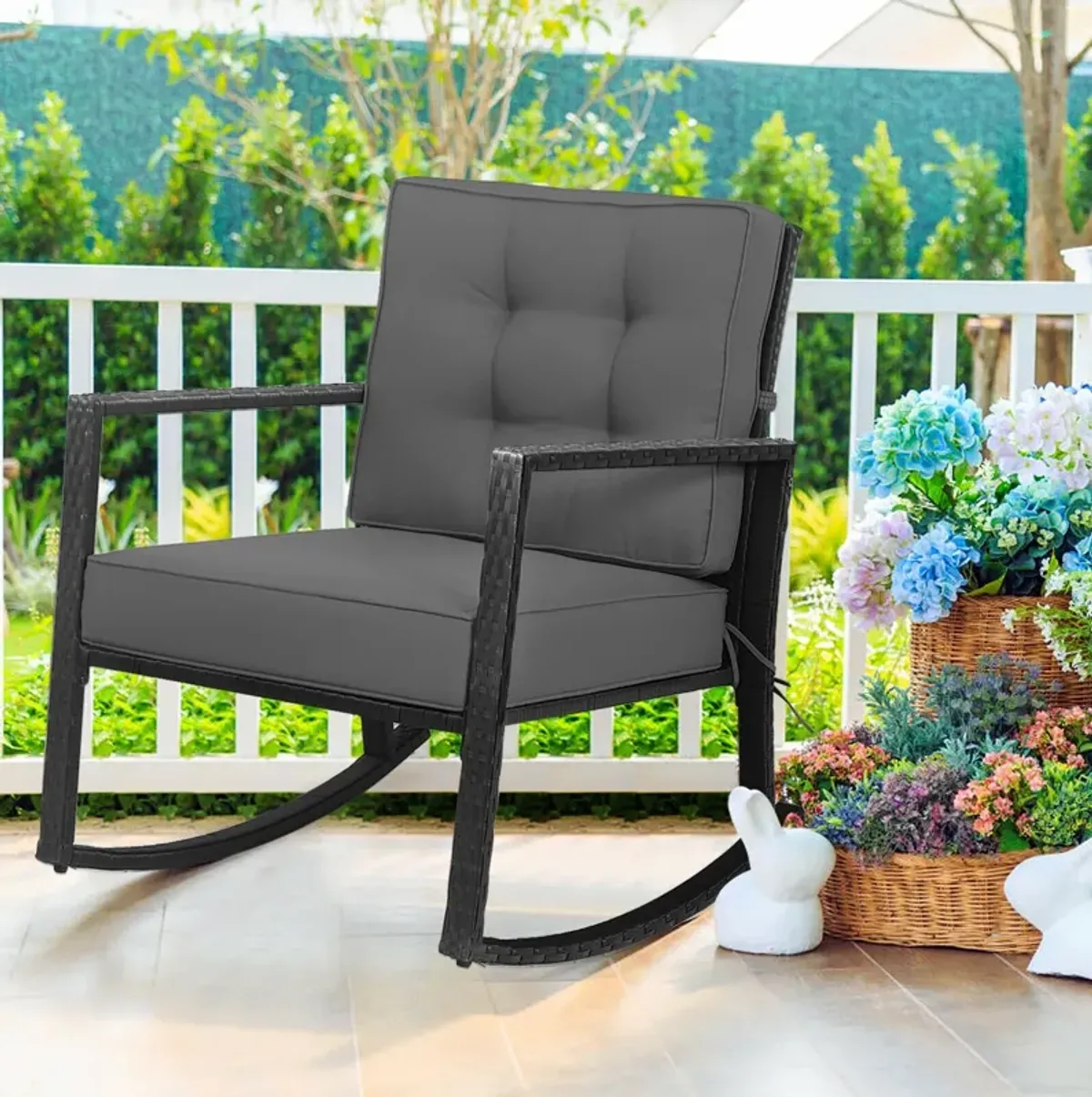 Patio Rattan Rocker Outdoor Glider Rocking Chair Cushion Lawn