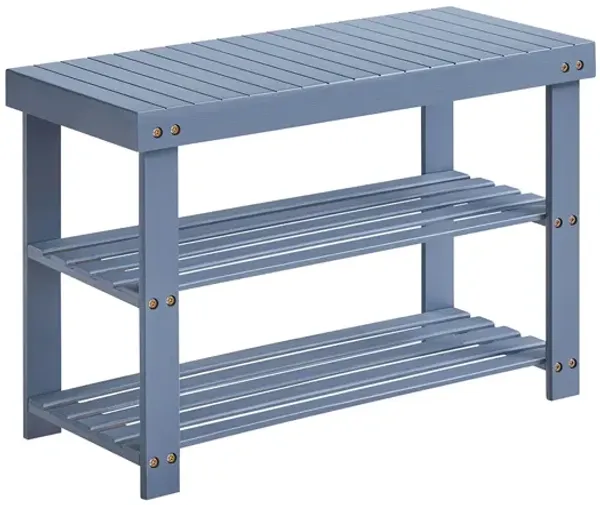 Shoe Bench with 3 Wicker Tiers – Compact Storage Rack with Seat for Bedroom, Entryway or Closet Use