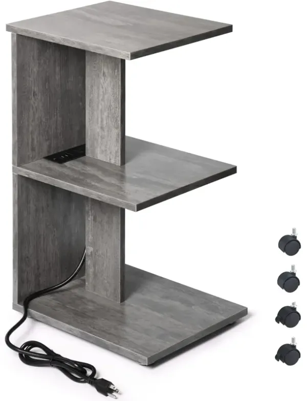 ZGREN End Table with Charging Station, Narrow Side Tables for Small Spaces with USB Ports and Outlets Rolling Bedside Nightstand