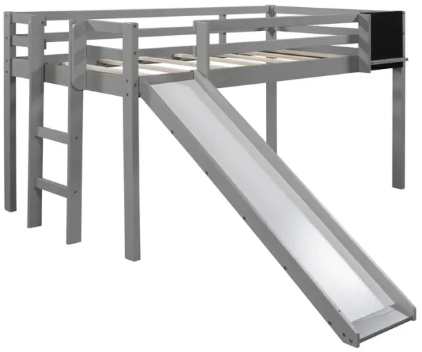 Space-Saving Loft Bed – Twin Size Wooden Frame with Chalkboard and Fun Slide