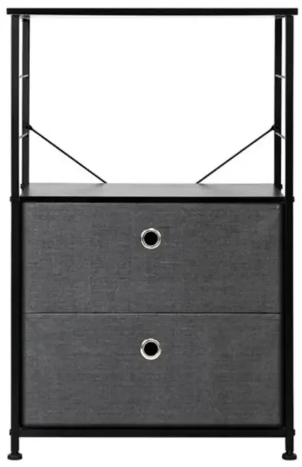 Accent End Table with Storage – 2 Fabric Drawers, Shelf & Steel Frame Nightstand
