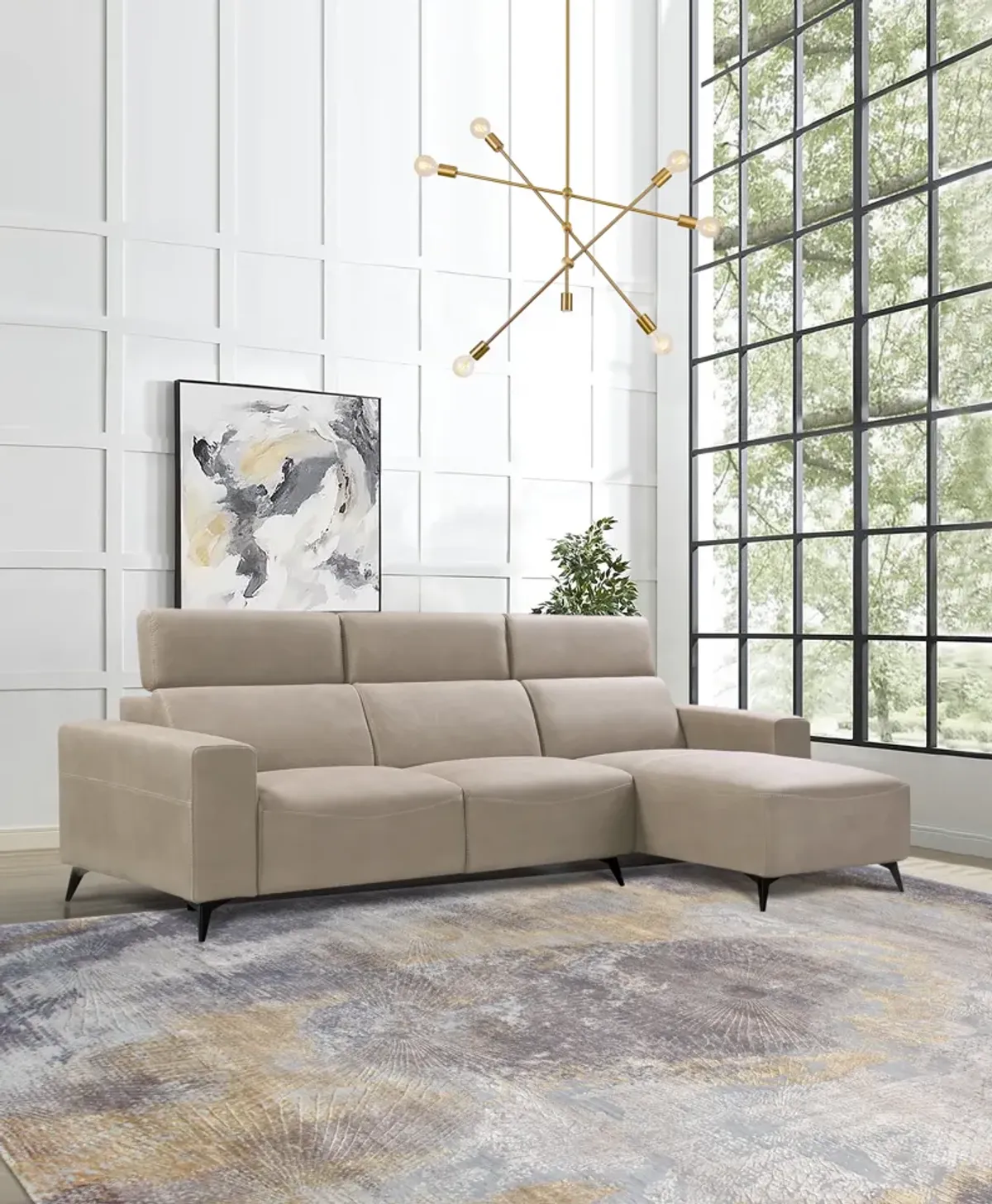 Pasargad Home Modern Bari Sectional Sofa with Push Back Functional, Left Facing Chaise, Grey