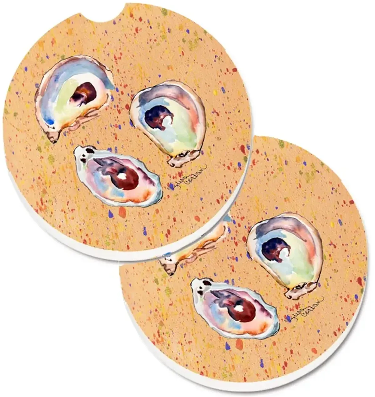 Caroline's Treasures Oyster Set of 2 Cup Holder Car Coasters 8466CARC, 2.56, Multicolor