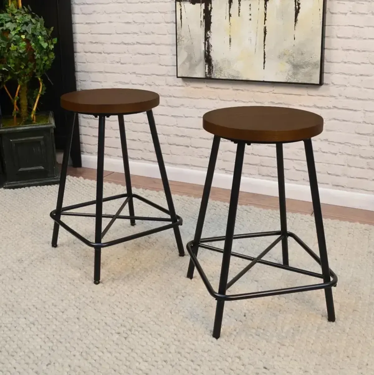 Carolina Living Illona 24 Counter Stool - Set of 2 - Elm Seat - Black Base