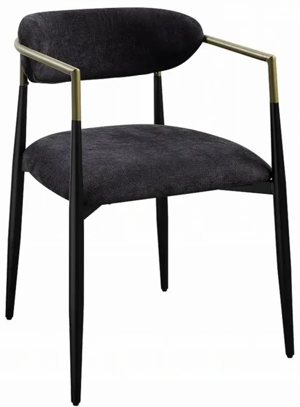 Vonn Dining Side Chair Set of 2, Black Gold Metal, Black Fabric - Benzara