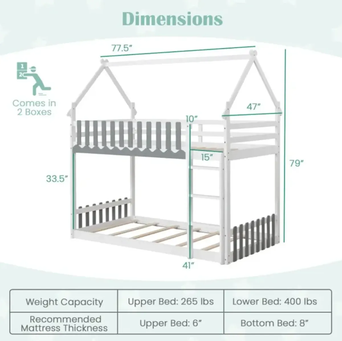 Hivvago Twin Over Twin Bunk Bed with Fence and Ladder for Kids