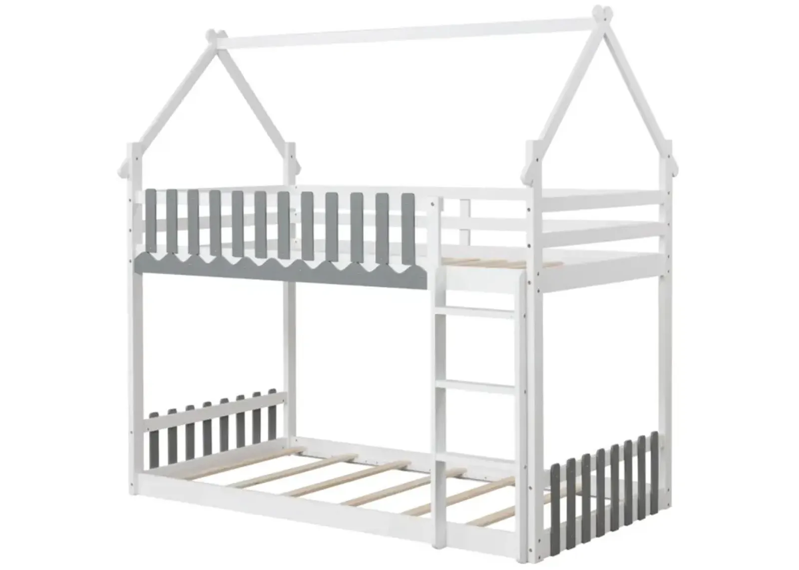 Hivvago Twin Over Twin Bunk Bed with Fence and Ladder for Kids