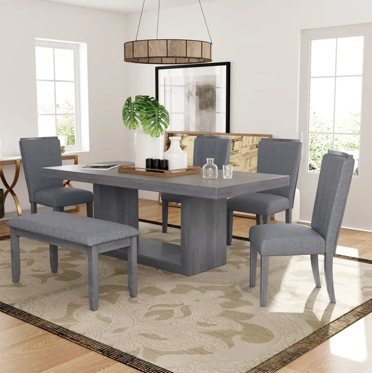 Merax Contemporary 6-Piece Dining Set  with Upholstered Chairs