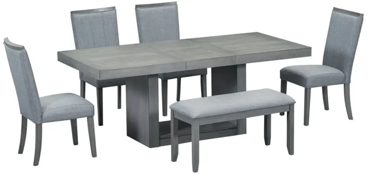 Merax Contemporary 6-Piece Dining Set  with Upholstered Chairs