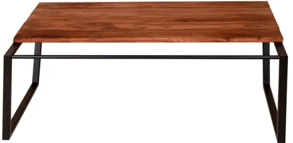 41.7 Inch Rectangular Coffee Table With Plank Style Top, Metal Frame, Brown And Black