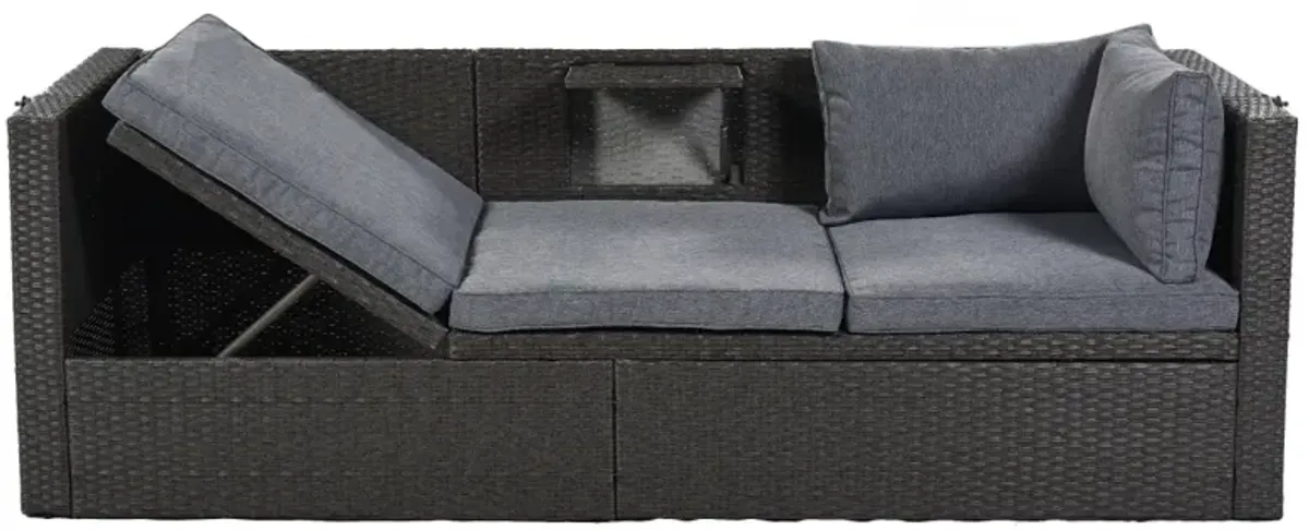 Outdoor Patio Rectangle Daybed With Retractable Canopy, Wicker Furniture Sectional Seating