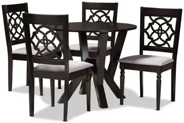 Grey Fabric Upholstered and Dark Brown Finished Wood 5-Piece Dining Set