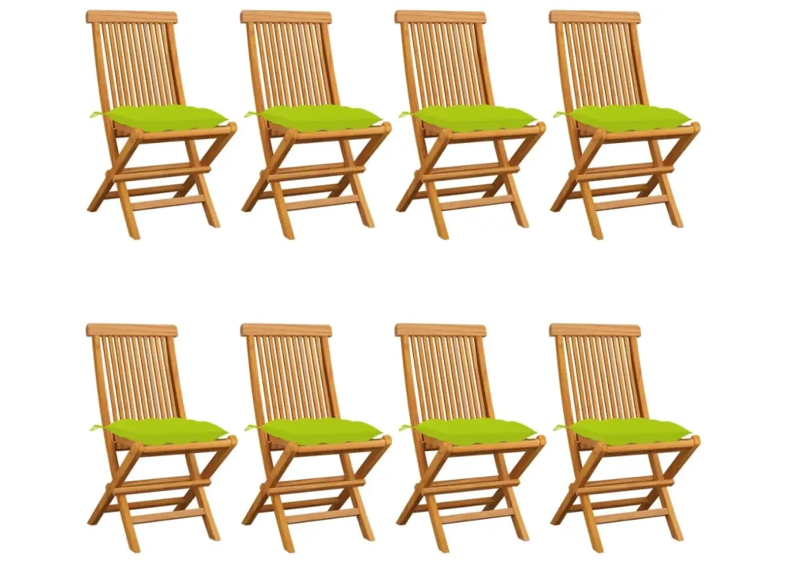 vidaXL Garden Chairs with Bright Green Cushions 8 pcs Solid Teak Wood