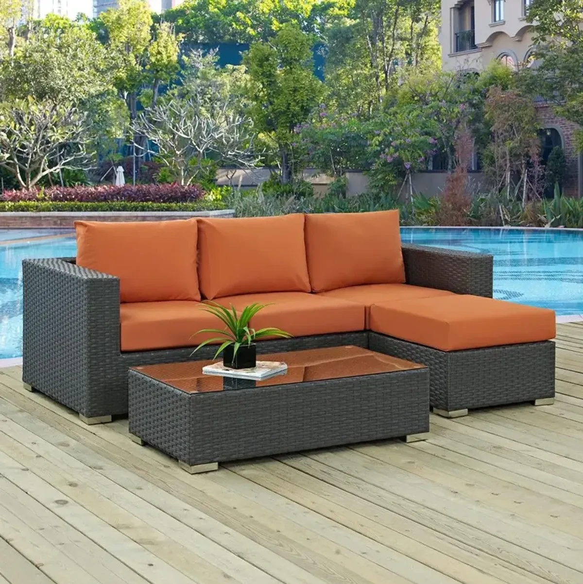 Modway Sojourn 3 Piece Outdoor Patio Sunbrella Sectional Set