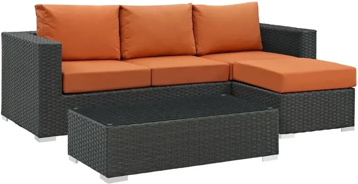 Modway Sojourn 3 Piece Outdoor Patio Sunbrella Sectional Set