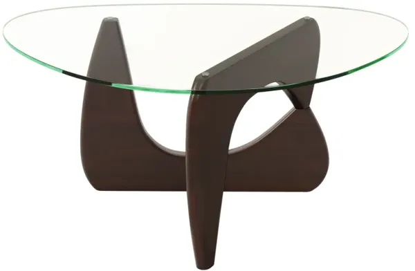 Triangle Coffee Table with Tempered Glass Top and Adjustable Rubber Wood Base