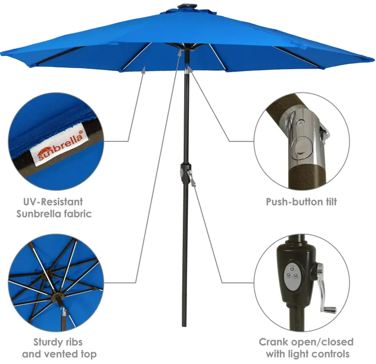 Sunnydaze 9 ft Solar Sunbrella Patio Umbrella with Tilt