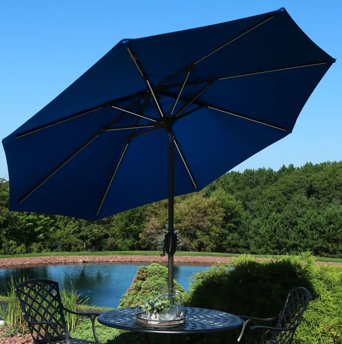 Sunnydaze 9 ft Solar Sunbrella Patio Umbrella with Tilt