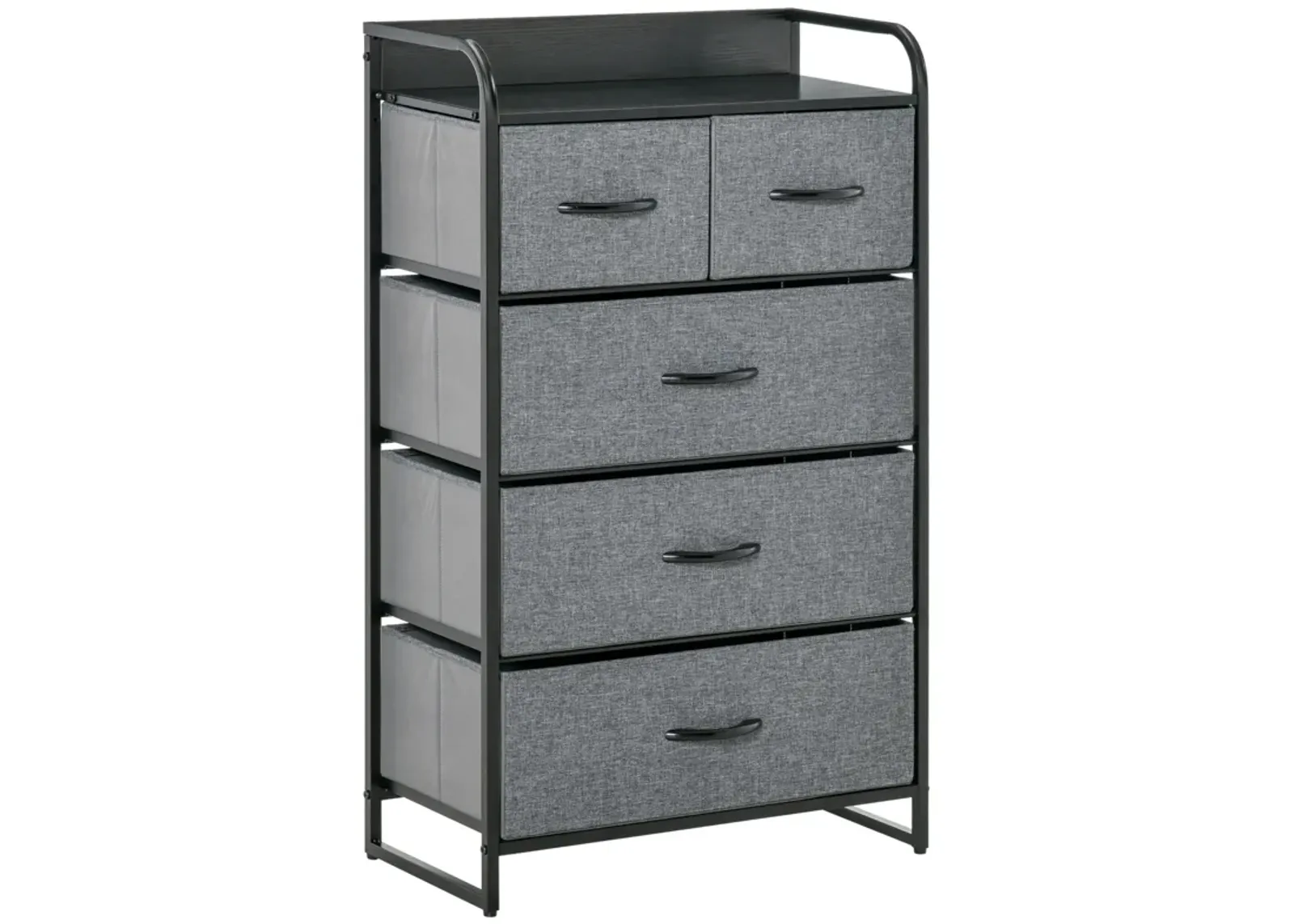 Gray Bedroom Organizer: 5-Drawer Dresser with Steel Frame and Wooden Top