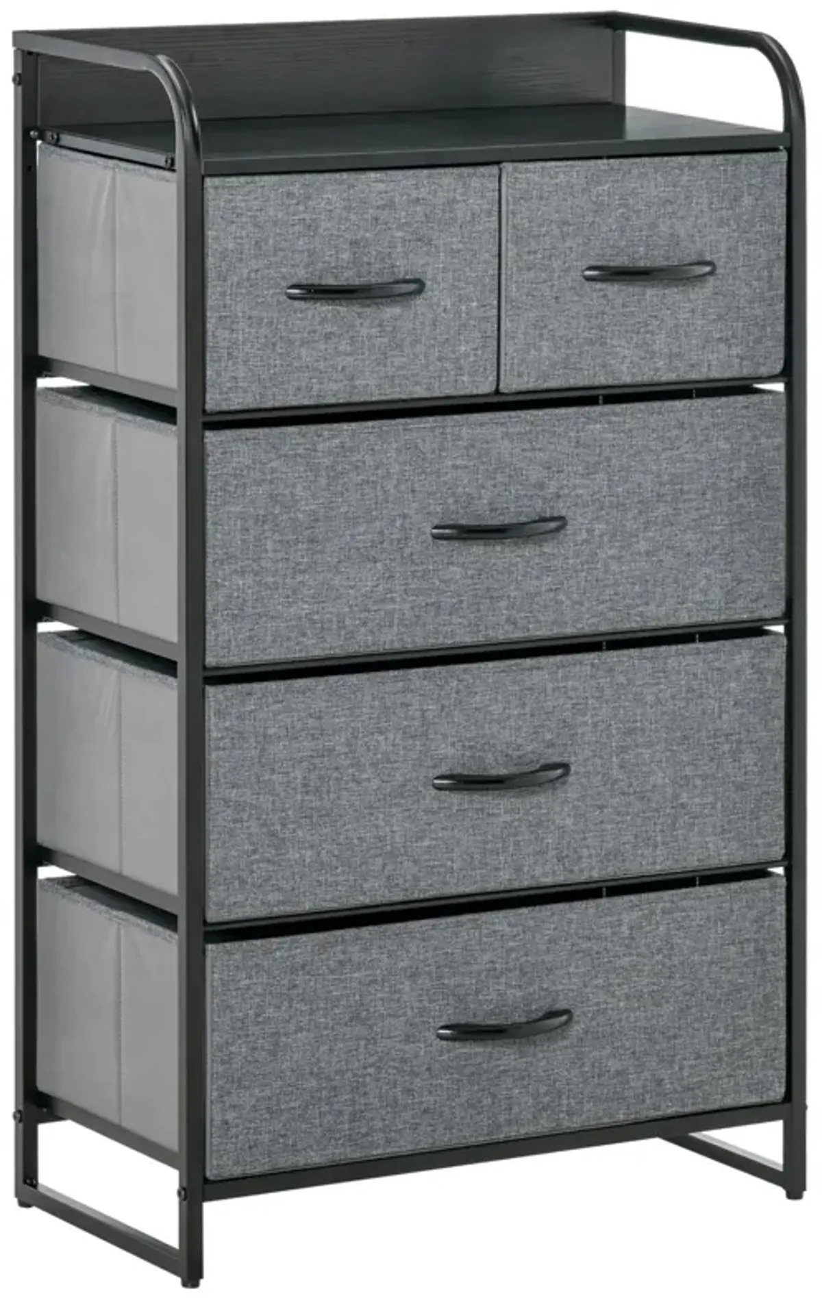 Gray Bedroom Organizer: 5-Drawer Dresser with Steel Frame and Wooden Top