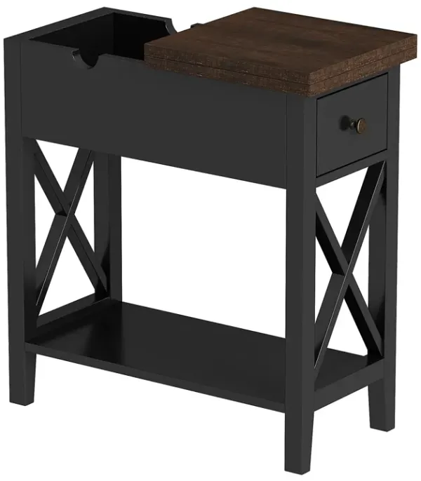 ChooChoo Rustic End Table with Drawer, Accent Small Side Table Nightstand for Living Room, Bedroom, and Small Spaces - Black & B