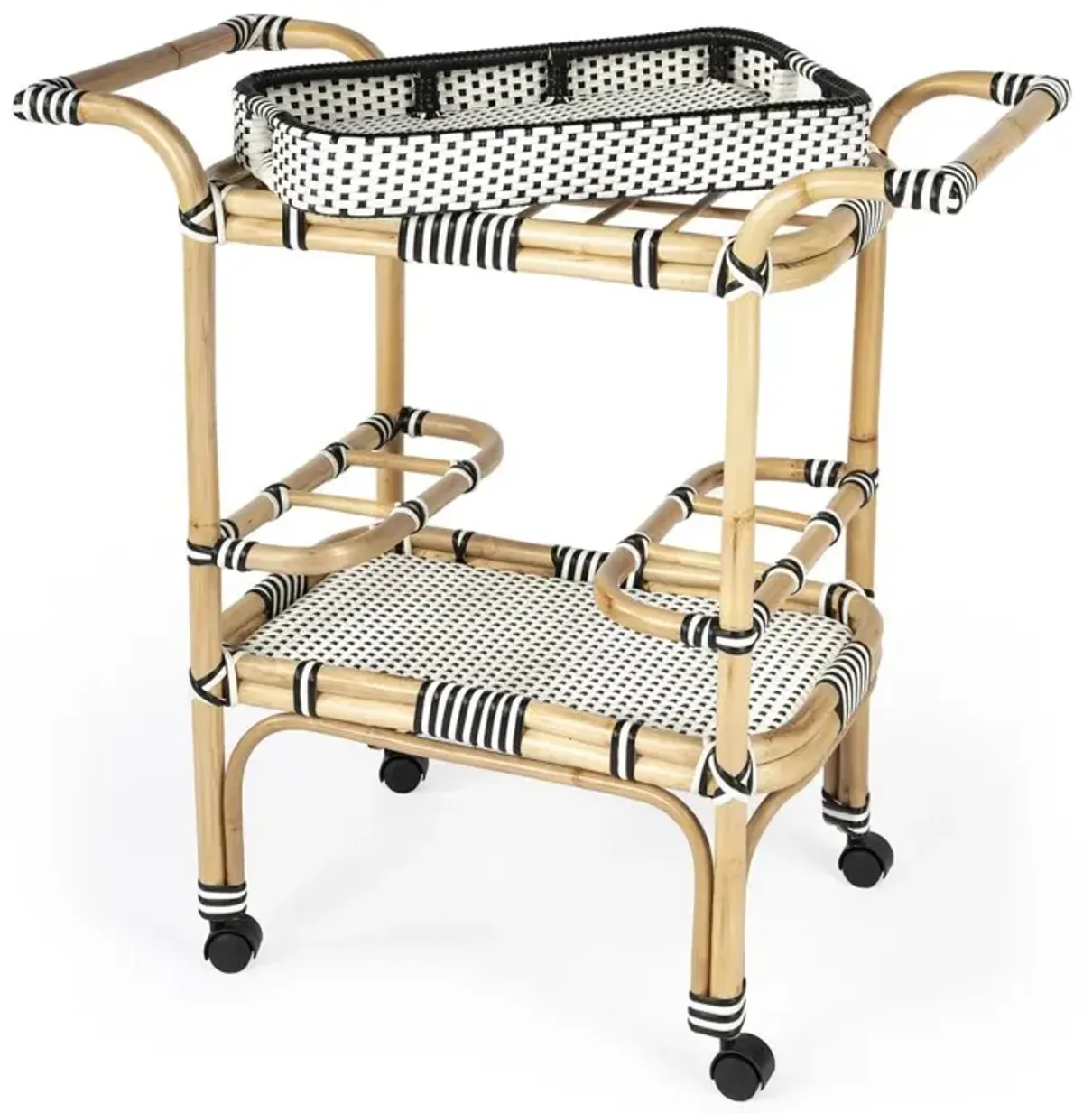 Rattan Weave Bar Cart, Black & White, Belen Kox