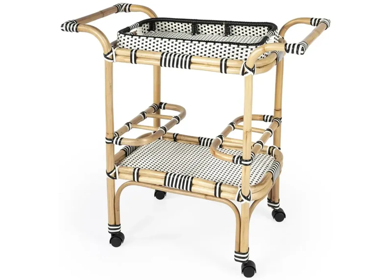 Rattan Weave Bar Cart, Black & White, Belen Kox