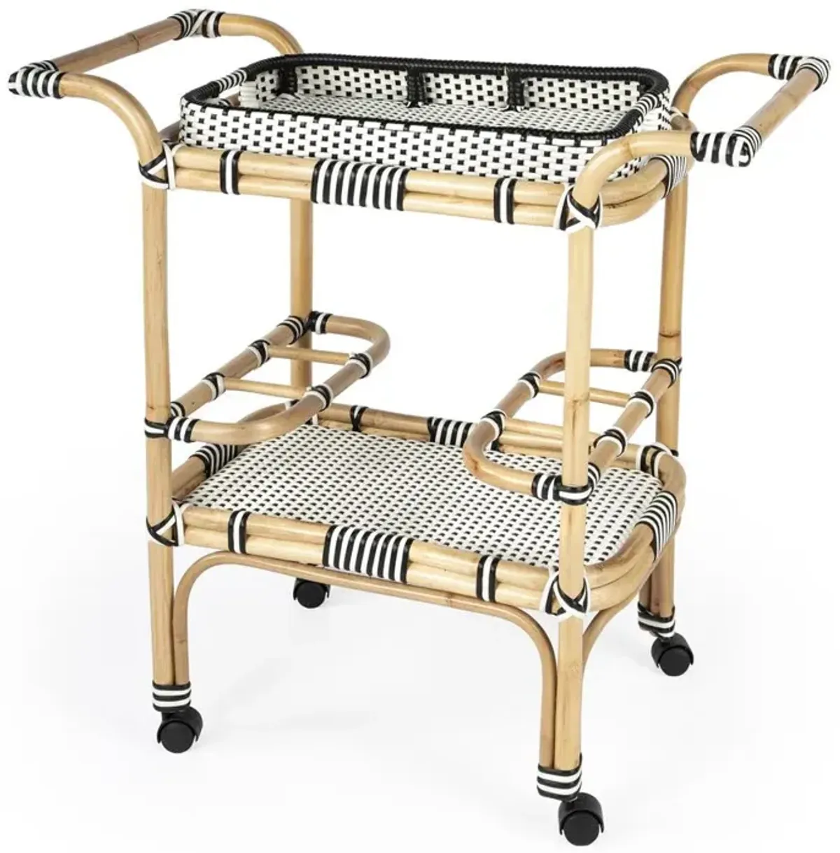 Rattan Weave Bar Cart, Black & White, Belen Kox