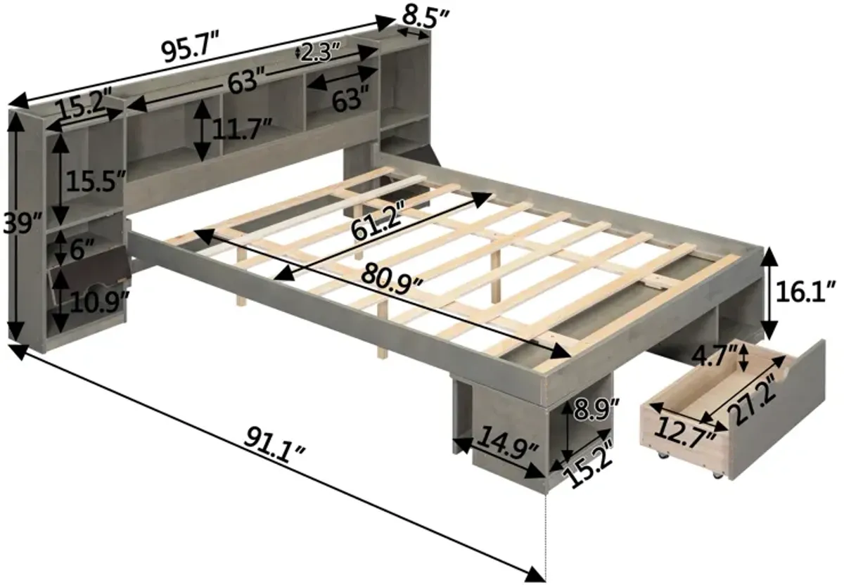 Merax Wood Platform Bed with Multi-storage Headboard