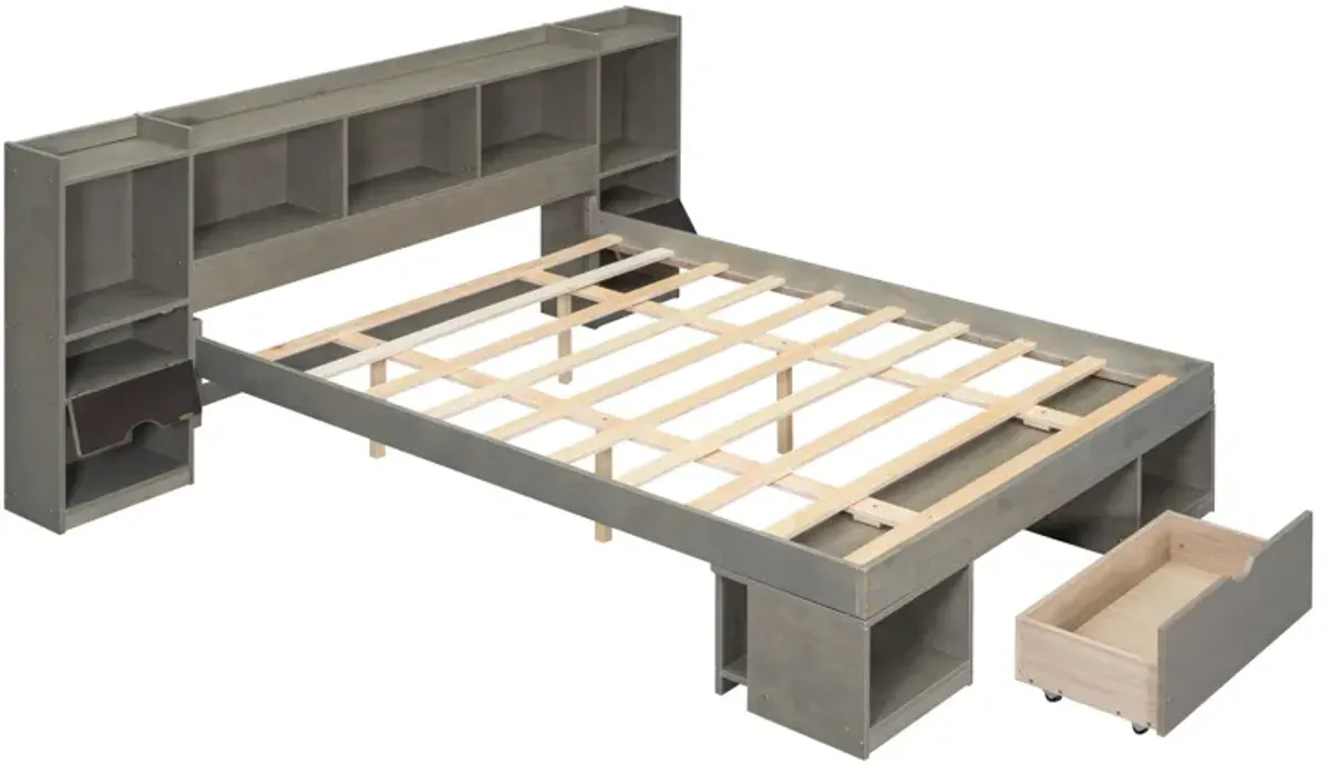 Merax Wood Platform Bed with Multi-storage Headboard