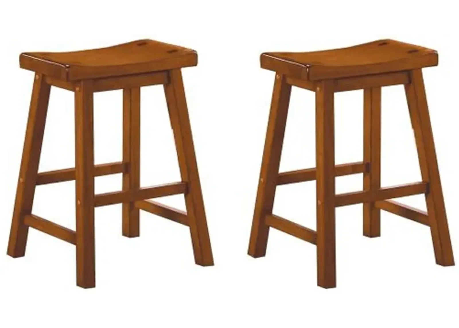 Wooden 24" Counter Height Stool with Saddle Seat, Oak Brown, Set Of 2-Benzara