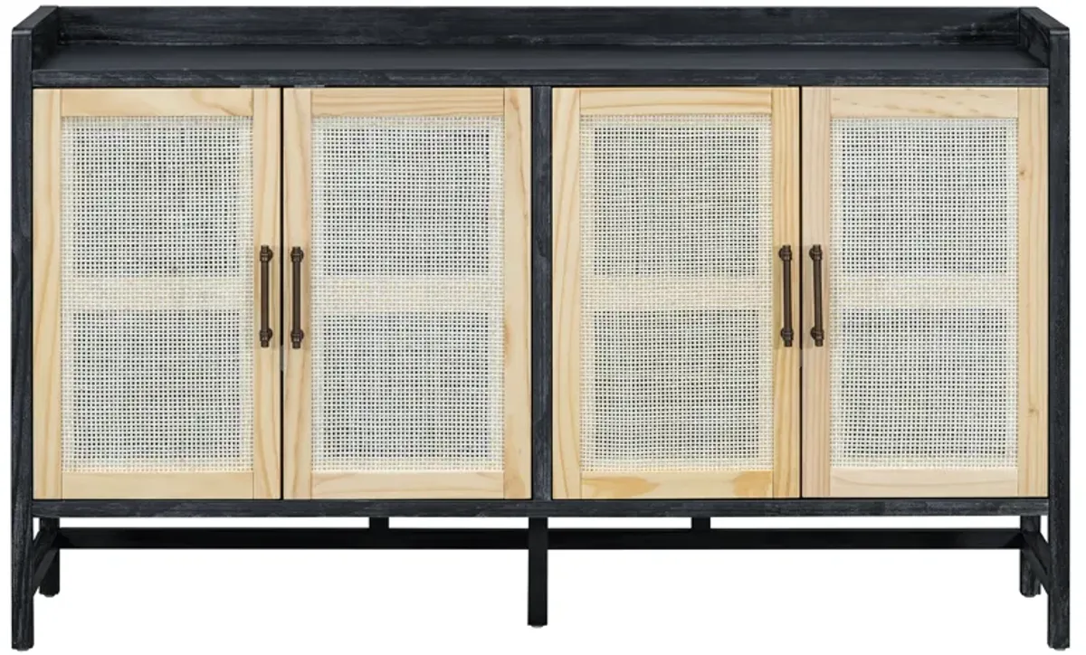 Merax Rustic Sideboard with Decorative Rattan Doors